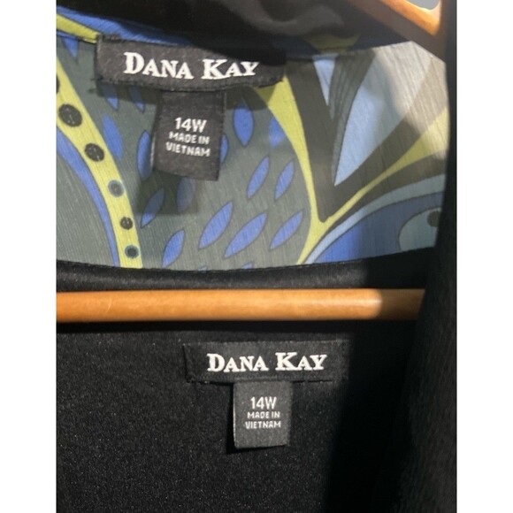 Dana Kay 2-Piece Blouse & Sheer Jacket Women’s 14W Blue Black Yellow Geometric - Picture 3 of 4